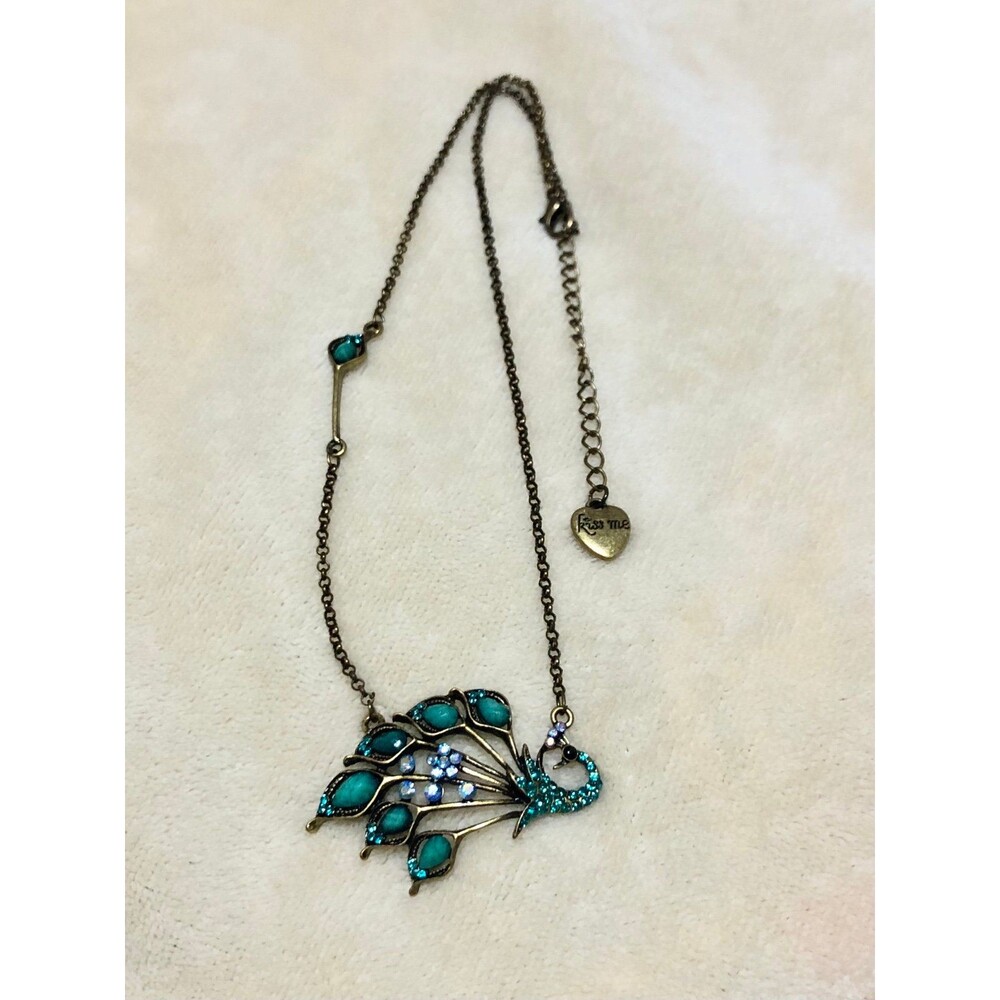 Vintage-Style Teal Peacock Statement Necklace